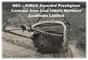 HEC - SIMCO Awarded Prestigious Contract from Coal India's Northern Coalfields Limited